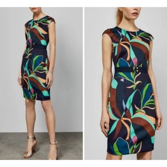 Ted Baker Scuba Dress 3 US Medium 8 10 Stretch Career Church - Picture 8 of 11